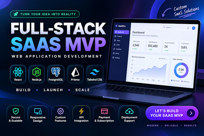 build a full stack saas mvp web app with react node js