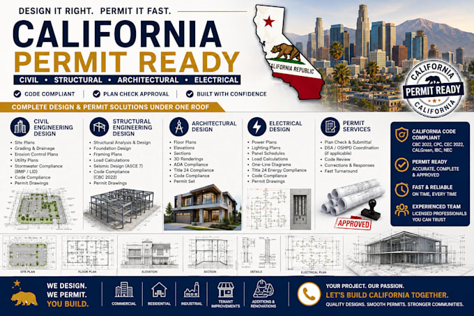 civil structural engineering permit design electric design for california permit