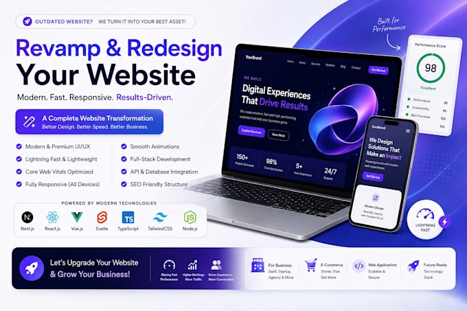 revamp redesign outdated website with a modern fast animated full stack