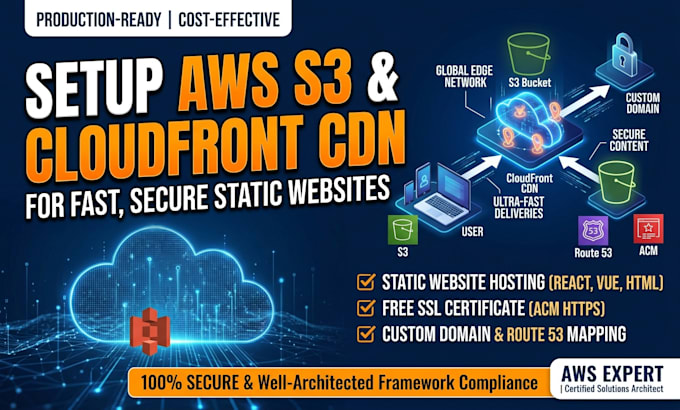 setup AWS s3 bucket, cloudfront CDN, and custom domain