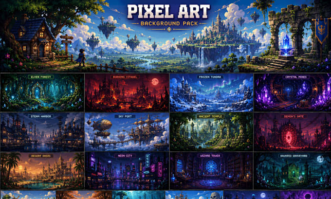 create custom  pixel art background, environment  for your game scenes