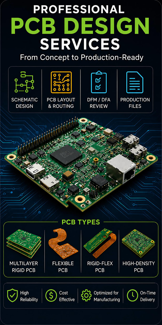 design multilayer rigid, flexible and rigidflex pcb with professional layout