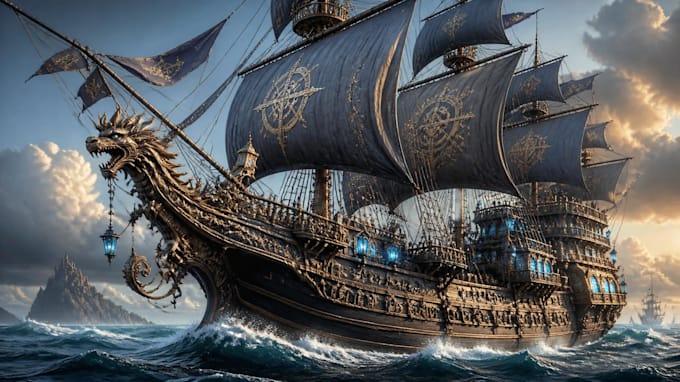 draw fantasy map or ship illustration with cool details