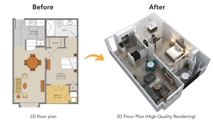 convert 2d floor plan to 3d plan with fast delivery