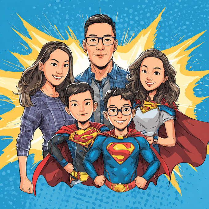 make a family superhero portraits for you