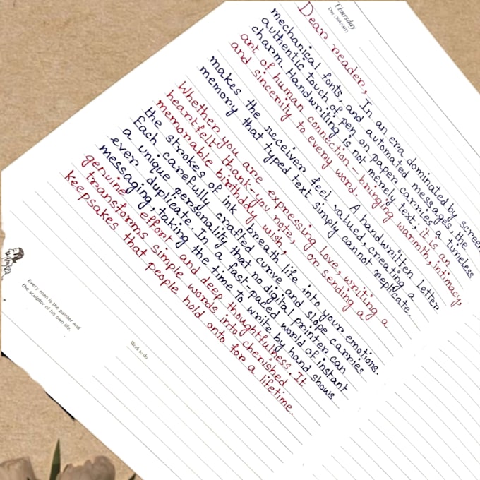 handwrite custom letters, thank you notes and assignments