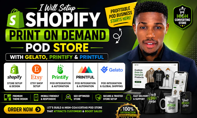 setup shopify print on demand pod store with gelato printify printful