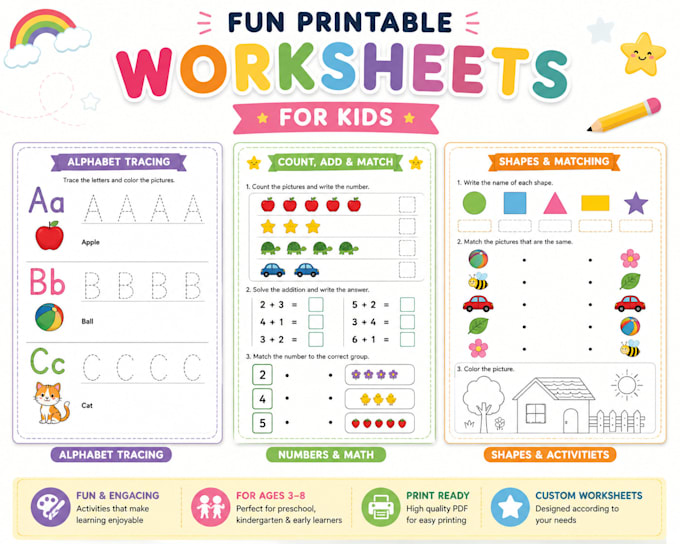 design engaging printable worksheets for preschool kids