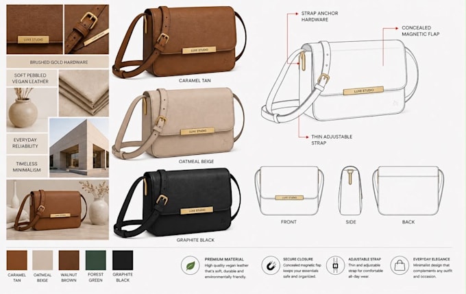 design a fashion handbag, bag, or backpack tech pack