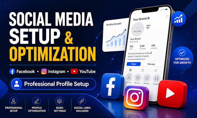 setup and optimize facebook, instagram and youtube profiles