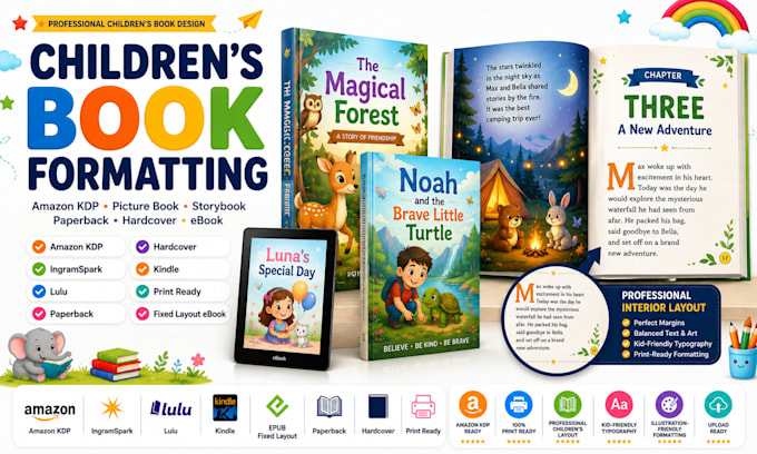 do children book formatting, kid books design for amazon kdp
