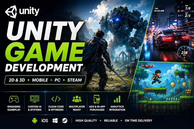 do unity game development, mobile game, unity developer, 2d 3d game