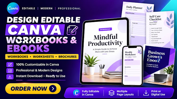 design editable canva workbook, worksheet canva ebook workbook brochure redesign