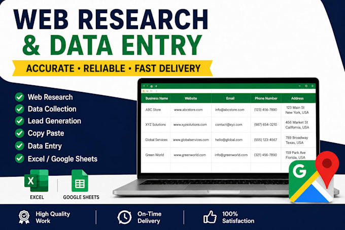 web research data entry and google maps research
