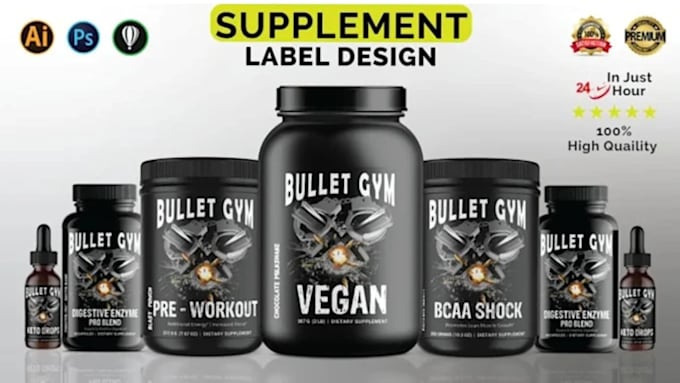 design premium supplement label and bottle packaging design