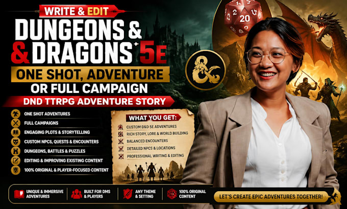 write and edit dungeons and dragons 5e one shot, adventure or full campaign dnd