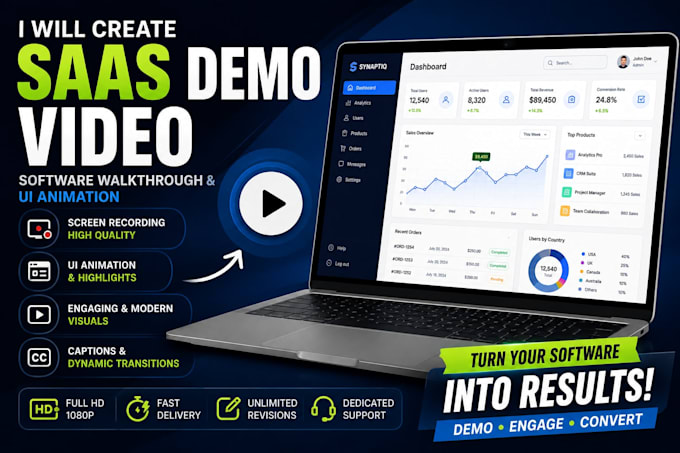 create a saas product demo ,software walkthrough, and UI animation
