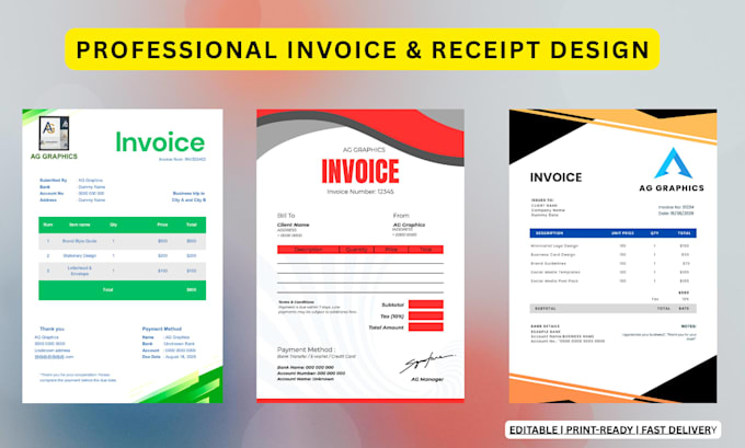 design professional invoice, receipt, and price list