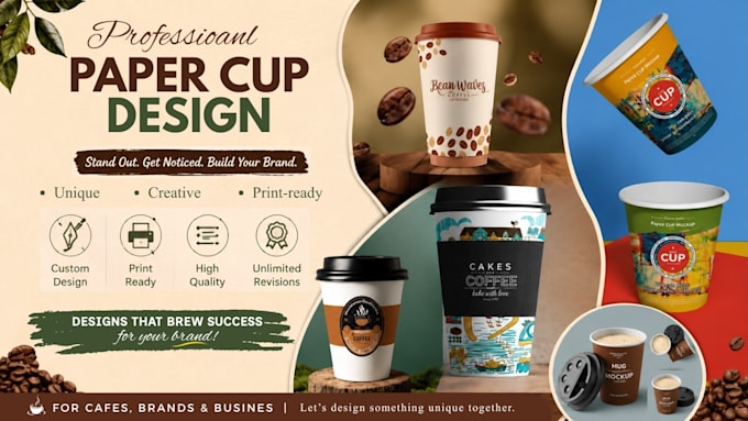 design paper cups and coffee cups mugs and product packaging