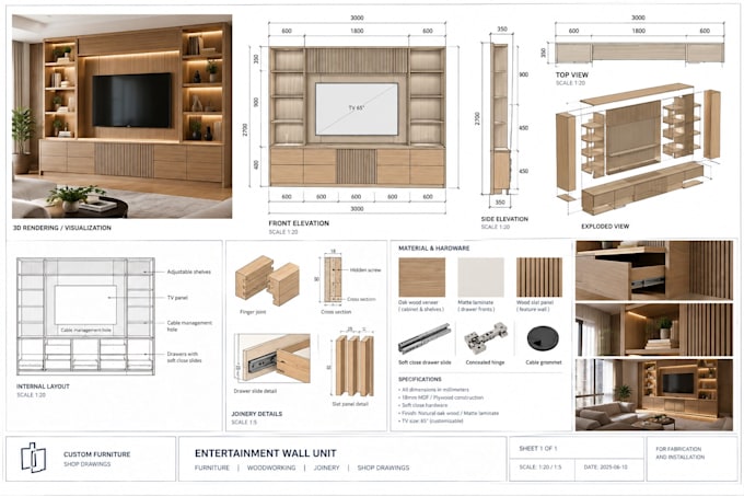 create furniture, woodworking and joinery shop drawings, technical blueprints