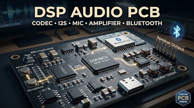 design dsp audio pcb, codec, i2s, microphone, amplifier and bluetooth
