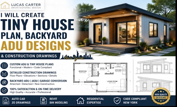 create tiny house plan backyard adu designs  construction drawings newyork