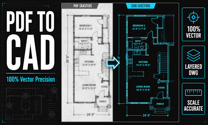 convert PDF to cad dwg as built drawings accurately