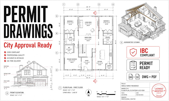 draft city permit drawings and architectural blueprints
