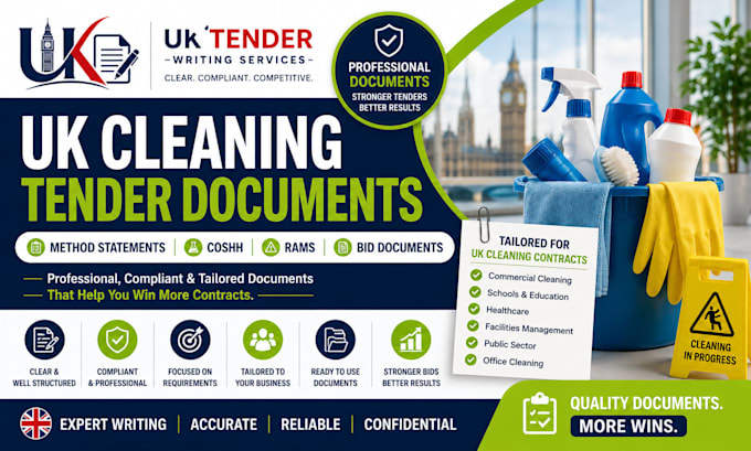 write UK cleaning tender method statements, coshh, rams and bid document