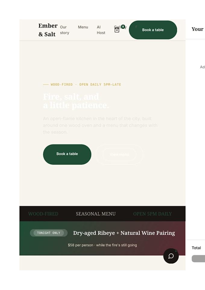 build a modern restaurant website with ai chatbot