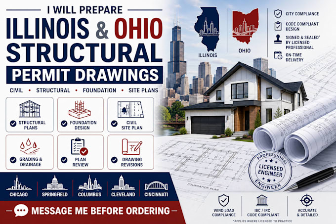 prepare illinois and ohio structural permit drawings