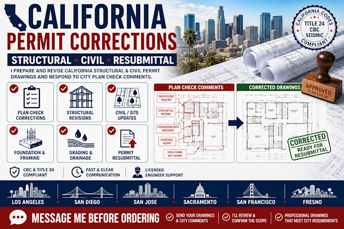 prepare california permit correction drawings