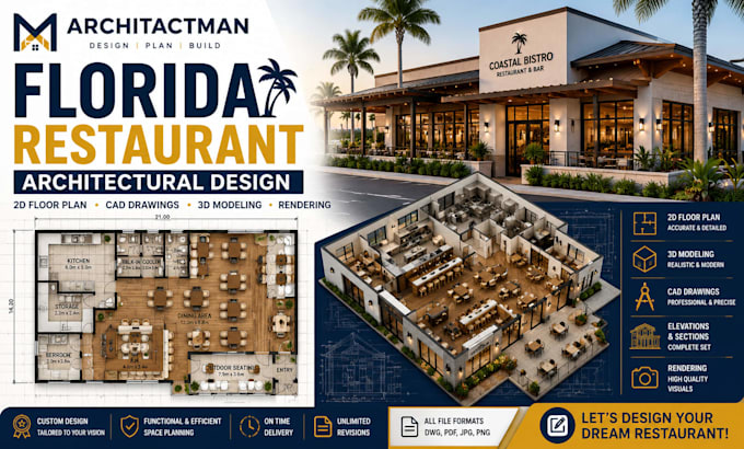 design florida restaurant architectural design floor plan cad 3d modeling