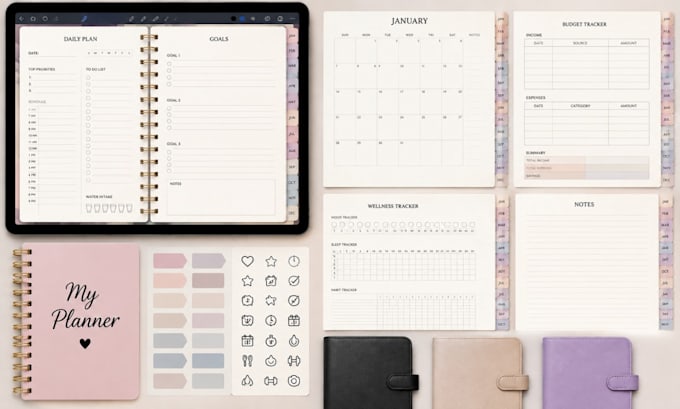 design hyperlinked planner, etsy digital product digital journal goodnotes