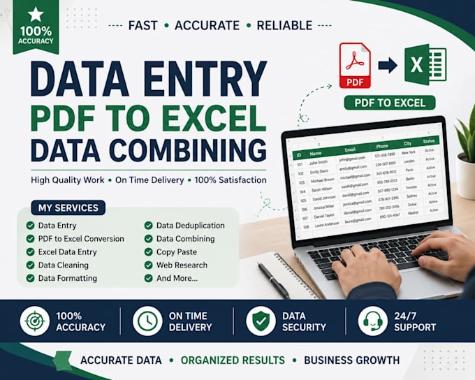 do data entry, PDF to excel conversion and data combining