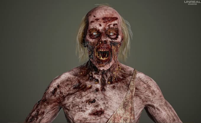 optimized zombie model in unreal,high end texture,aaa game ready, humanoid rig3d