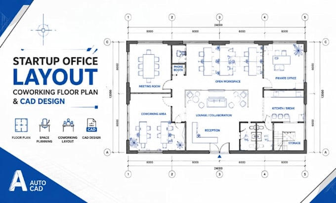 design startup office layout coworking floor plan cad drawings