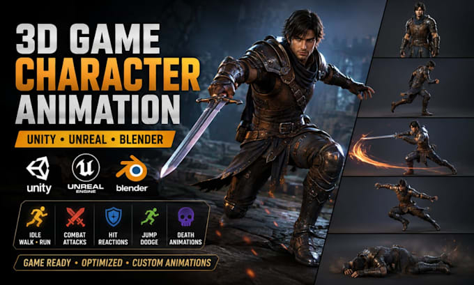 create 3d game character animation, modeling and rigging for unity unreal