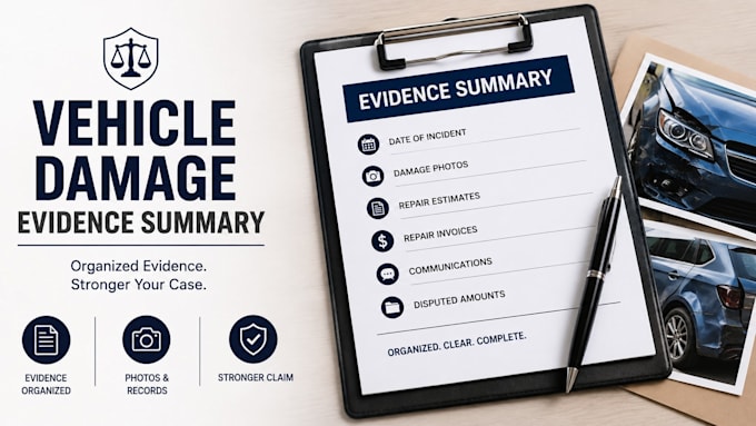 prepare a vehicle damage evidence summary for your small claims case