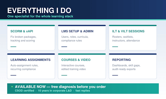 provide expert lms administration, scorm, elearning, reporting and automation