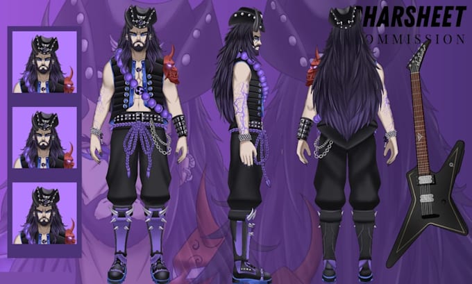 draw character or reference sheet for your character in anime for vtuber and oc
