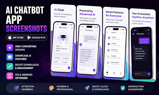 design ai chatbot app screenshots app store google play