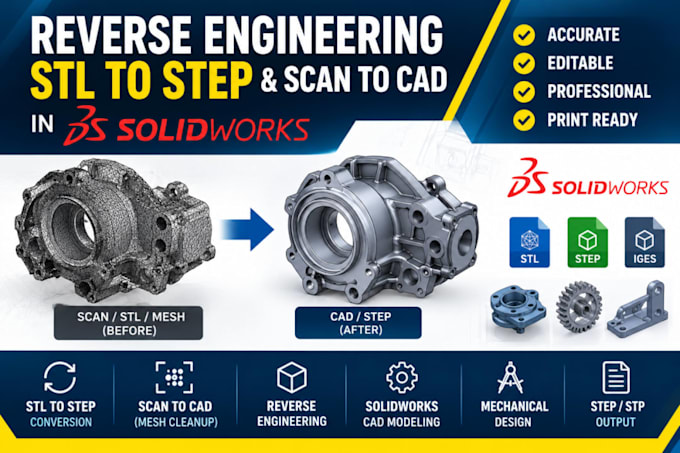 reverse engineering, stl to step and scan to cad in solidworks