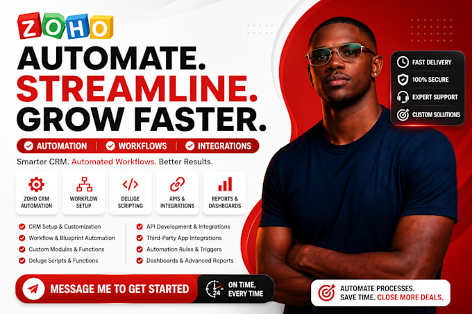 zoho CRM automation, workflow setup, deluge scripting, apis and integrations