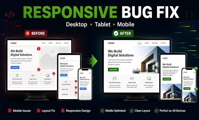 fix HTML CSS javascript and react website bugs