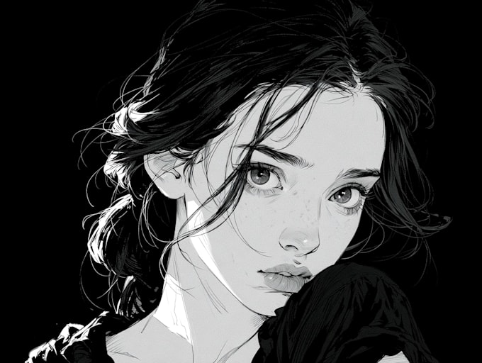 black and white portrait illustration