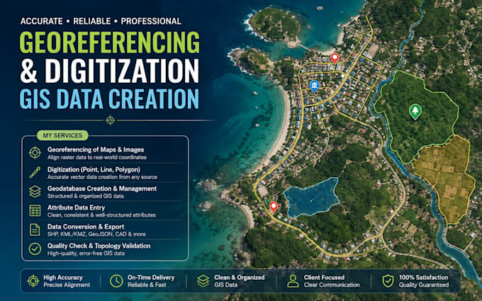 georeference, digitize features and design gis geodatabases