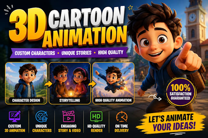 create a 3d cartoon animation video with custom characters