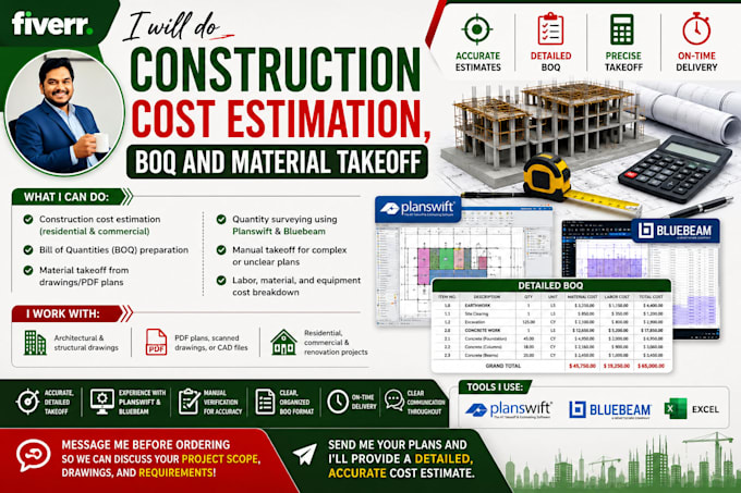 do construction cost estimation, boq and material takeoff
