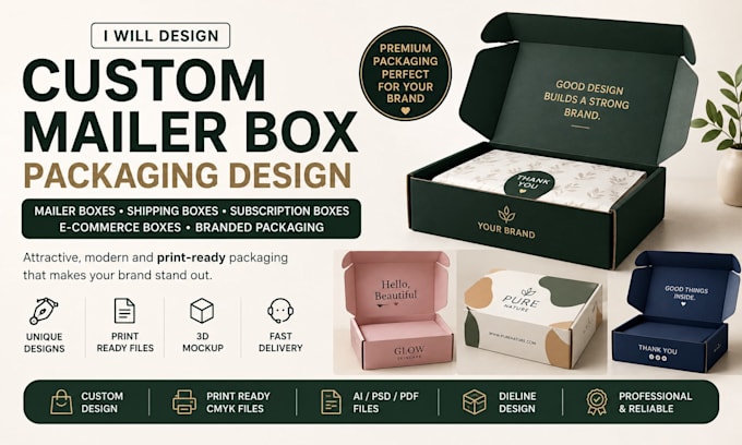 design custom mailer box packaging, shipping box and subscription box